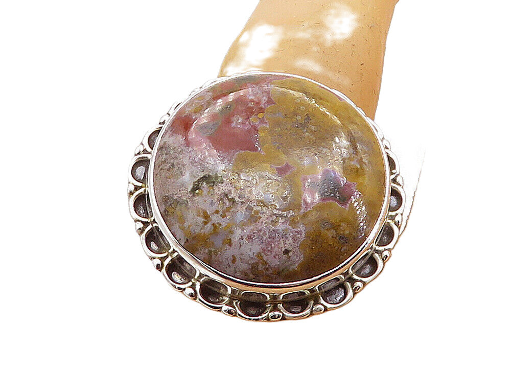 925 Sterling Silver Cabochon Cut Multi Color Jasper Cocktail Ring Sz 9 RG7990