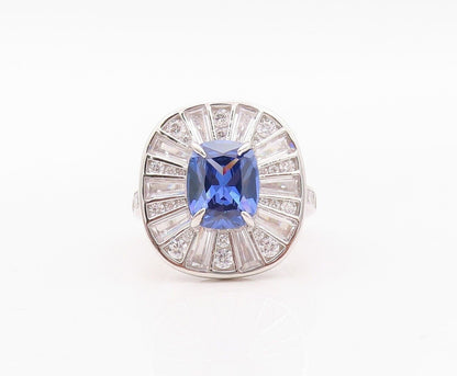 925 Sterling Silver Vintage Ring Blue & White Topaz Floral Inay  Sz 7  RG29931