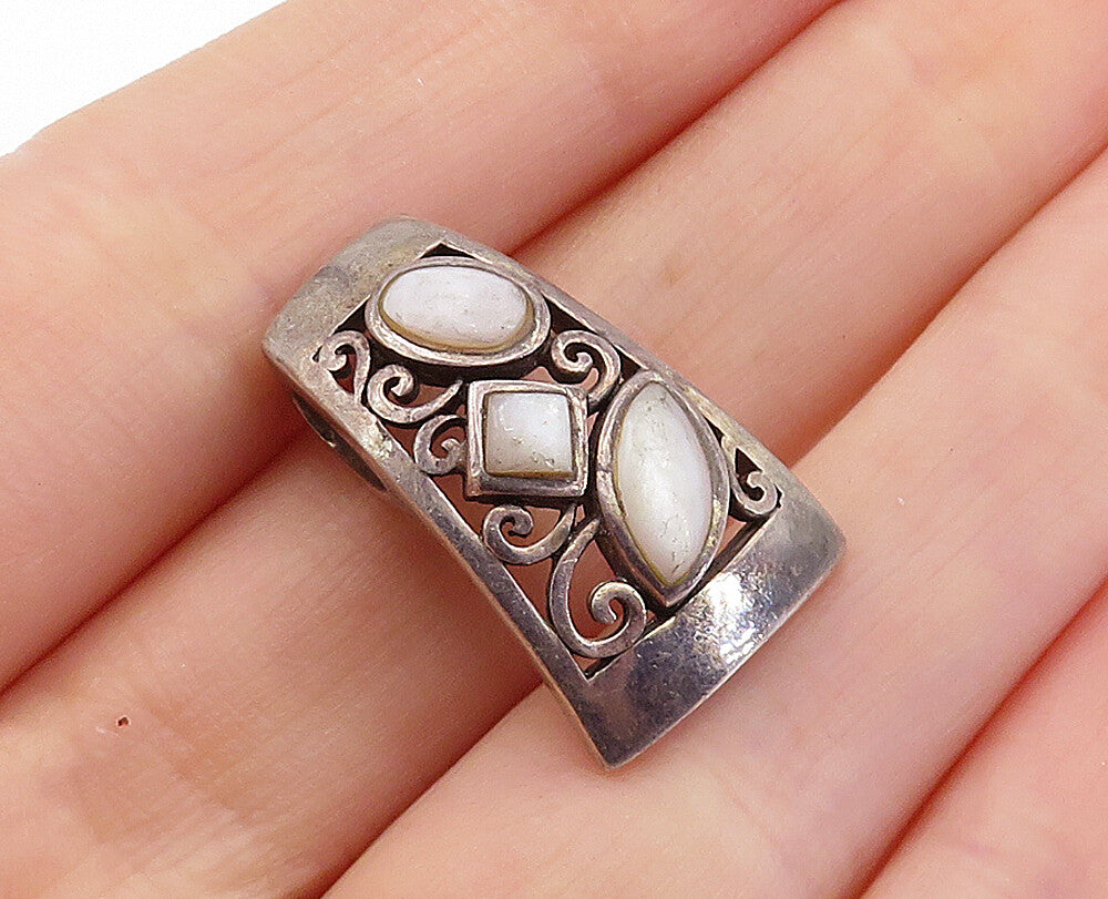 925 Sterling Silver Vintage Multi Shape Mother Of Pearl Slide Pendant PT4717