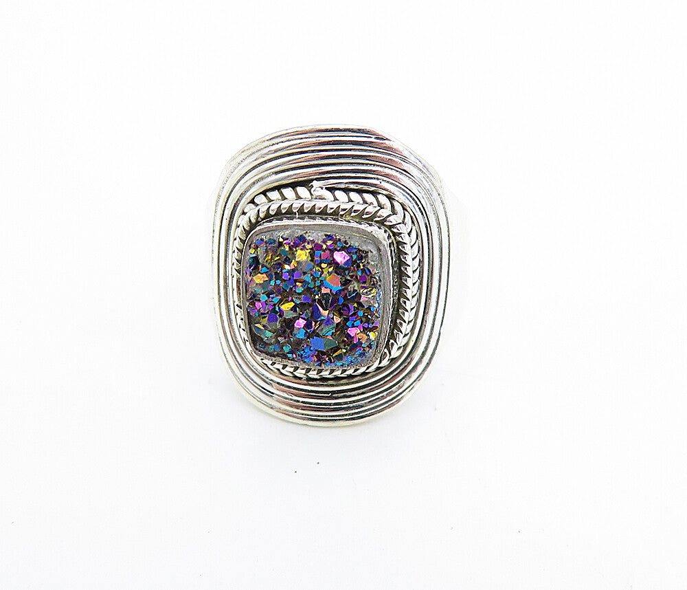 925 Sterling Silver Druzy Stone Polished Twist Cocktail Ring Sz 7 RG7915