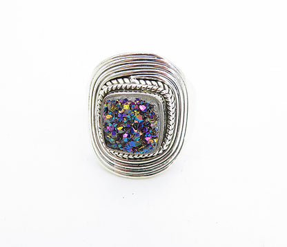 925 Sterling Silver Druzy Stone Polished Twist Cocktail Ring Sz 7 RG7915
