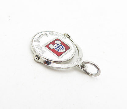 WALT DISNEY 925 Silver  Vintage Enamel Disney World Round Drop Pendant  PT6362