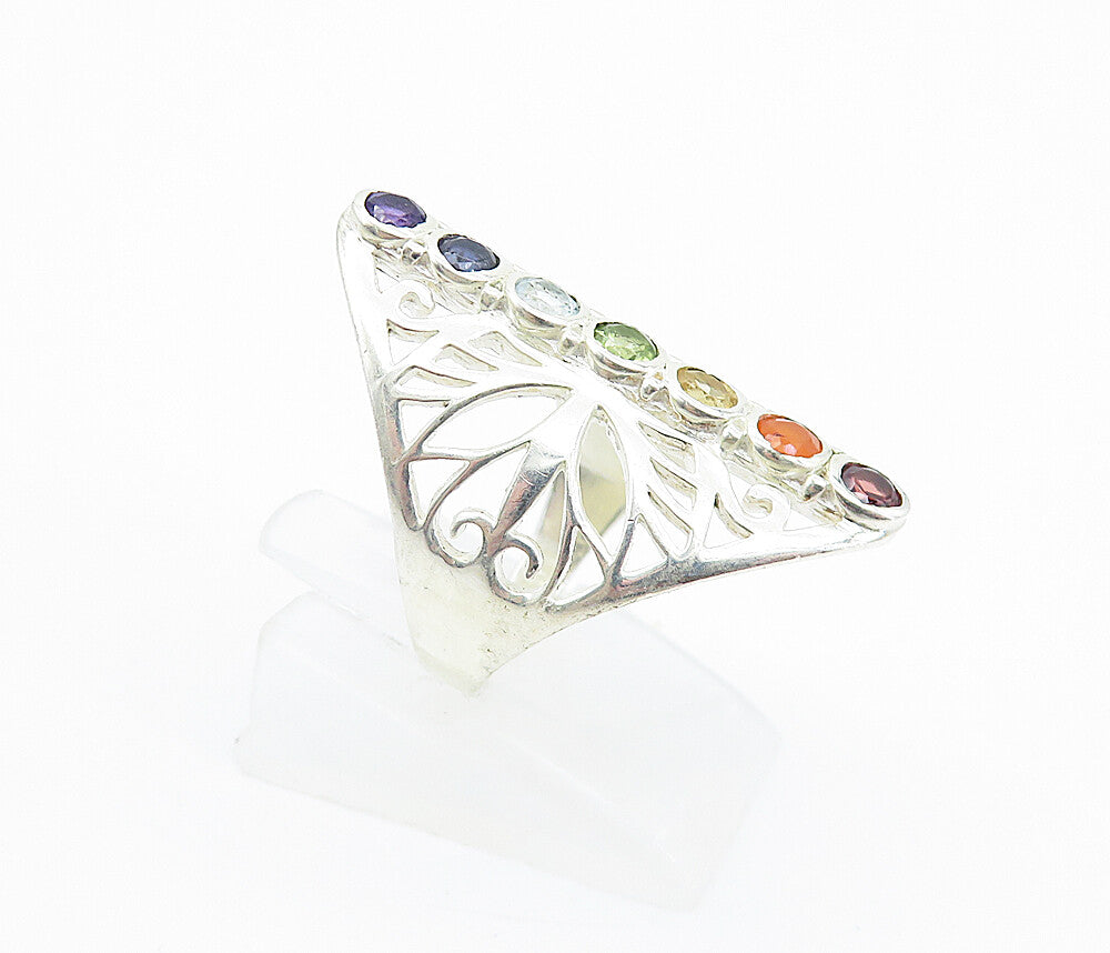 925 Silver  Amethyst Tanzanite Topaz Peridot & Citrine Ring Sz 6.5  RG8070