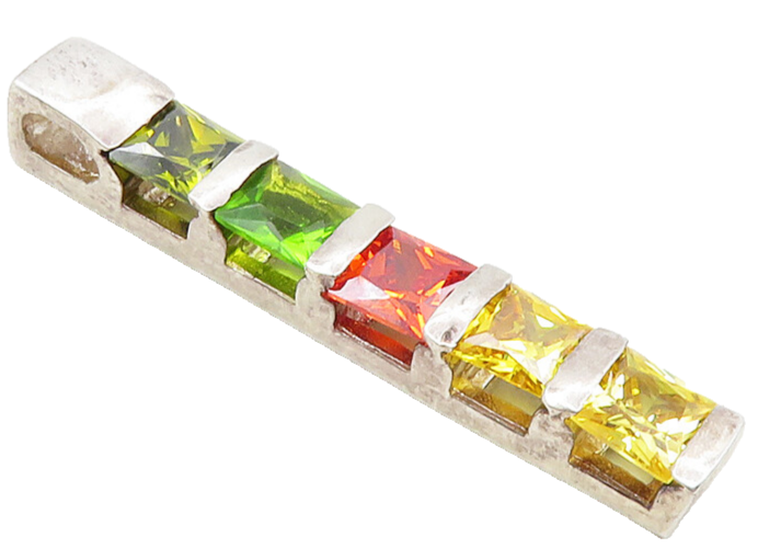 925 Sterling Silver Shiny Multi Color Topaz Vertical Drop Pendant PT7453
