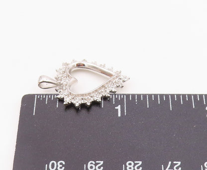 925 Sterling Silver  Shiny Genuine Diamonds Open Love Heart Pendant  PT11394