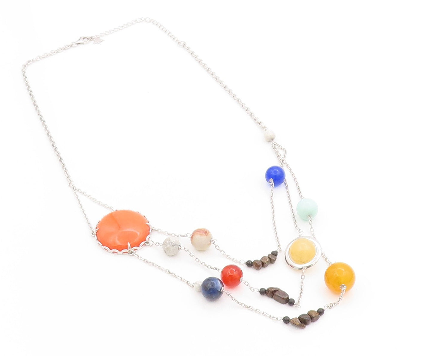 925 Sterling Silver Vintage Necklace Multi Gemstone Solar System Chain  NE4631