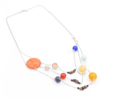 925 Sterling Silver Vintage Necklace Multi Gemstone Solar System Chain  NE4631