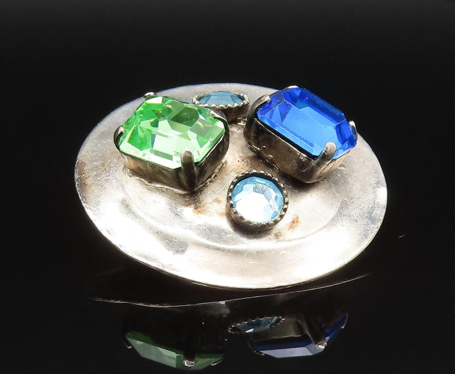 925 Silver  Vintage Peridot & Gemstones Non Pierced Disc Earrings  EG11739