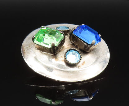 925 Silver  Vintage Peridot & Gemstones Non Pierced Disc Earrings  EG11739