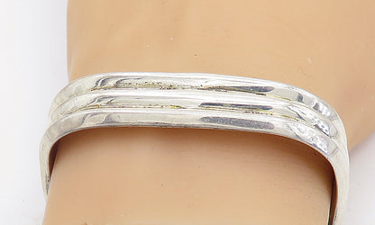 MEXICO 925 Sterling Silver  Vintage Shiny Fluted Square Cuff Bracelet  BT2812