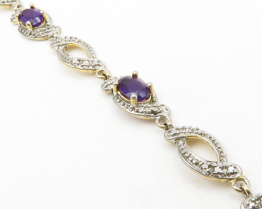 ROSS SIMON 925 Silver Shiny Genuine Diamond & Amethyst Chain Bracelet BT5144
