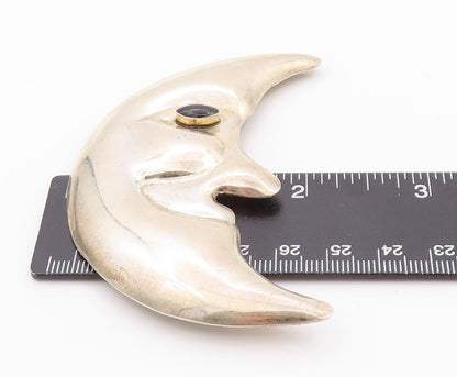 925 Sterling Silver Vintage Brooch Pin MEXICO Large Onyx Eyed Half Moon  BP11561