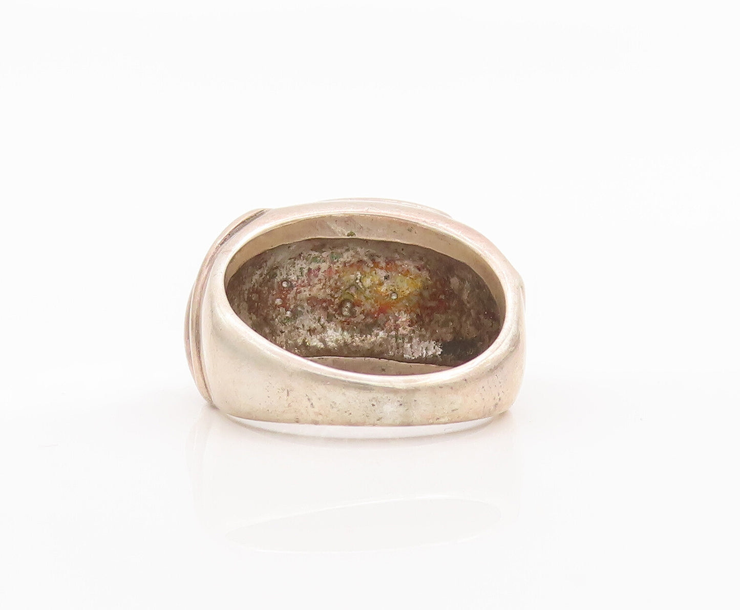 925 Sterling Silver Vintage Ring Designer Solid Etched Leaves Sz 6.5  RG27730