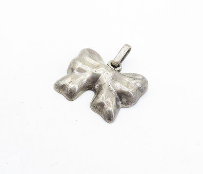 MEXICO 925 Sterling Silver  Vintage Dark Tone Bow Tied Ribbon Pendant  PT4460
