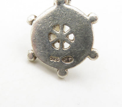 925 Sterling Silver  Vintage White Topaz Petite Ship's Wheel Pendant  PT12284