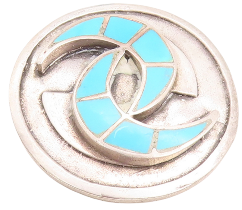 925 Sterling Silver Vintage Brooch Pin NAVAJO ZUNI C Cut Larimar Inlay  BP11405