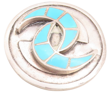 925 Sterling Silver Vintage Brooch Pin NAVAJO ZUNI C Cut Larimar Inlay  BP11405