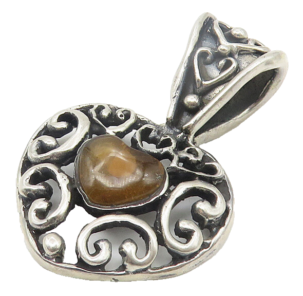 MEXICO 925 Sterling Silver  Vintage Amber Love Heart Drop Pendant  PT8560