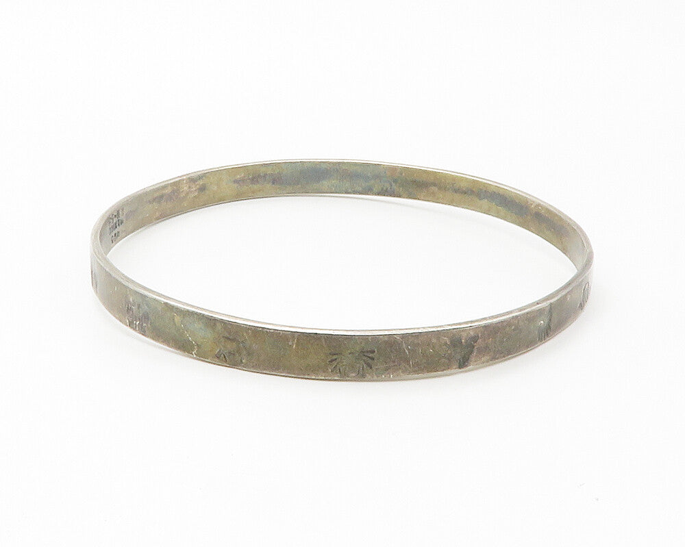 MEXICO 925 Sterling Silver  Vintage Etched Pattern Bangle Bracelet  BT5656