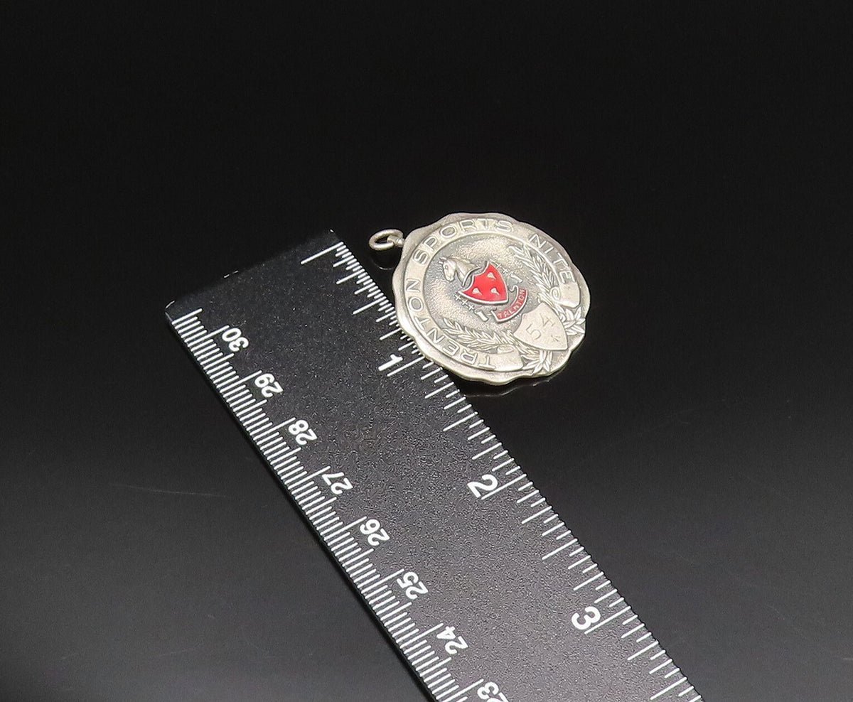 JOSTEN 925 Silver  Vintage Antique 1954 Enamel Trenton Sport Brooch Pin BP9727