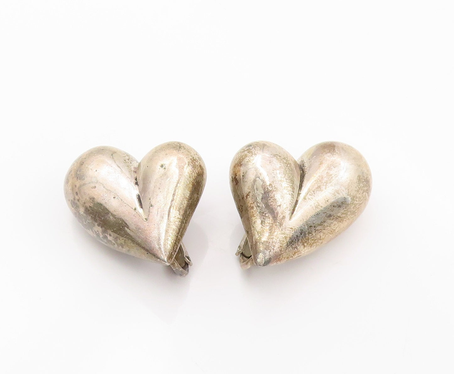 925 Sterling Silver Vintage Earrings ALFRED KARRAM Love Heart Clip On  EG13888