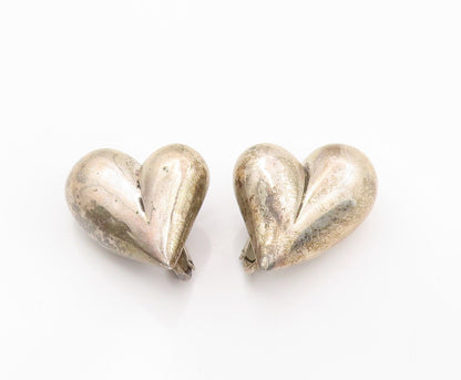 925 Sterling Silver Vintage Earrings ALFRED KARRAM Love Heart Clip On  EG13888