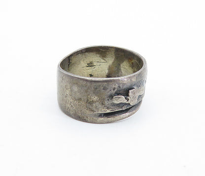 925 Silver  Vintage Antique Oxidized Raised Detail Band Ring Sz 6  RG6601