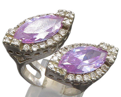 925 Sterling Silver  Vintage Purple Cubic Zirconia & Topaz Ring Sz 8  RG24340