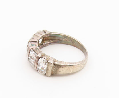 925 Sterling Silver Vintage Ring Modernist CZ Bar Segment Band  Sz 6  RG36848