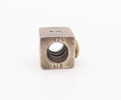 925 Sterling Silver Vintage Pendant PANDORA I Love You Etched Cube  PT24042