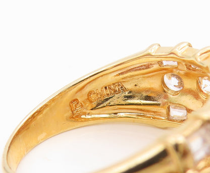 925 Sterling Silver Vintage Ring Gold Plated Topaz Statement Band  Sz 8  RG35990