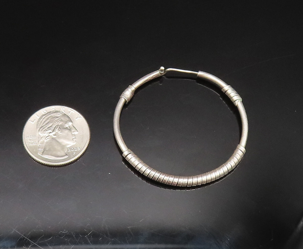 925 Sterling Silver  Vintage Spiral Ring Wrapped Hoop Earrings  EG11715