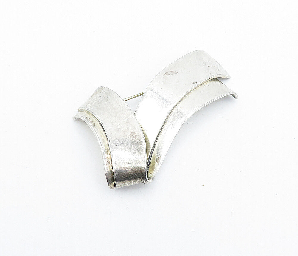 MEXICO 925 Sterling Silver  Vintage Shiny Wavy Ribbon Motif Brooch Pin  BP1172