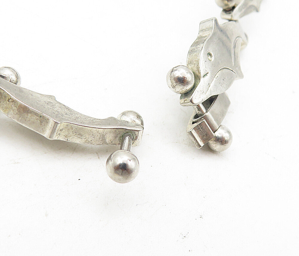 925 Sterling Silver  Vintage Shiny Dolphin Motif Link Chain Bracelet  BT3745