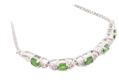 925 Sterling Silver  Vintage Prong Set Peridot Shiny Chain Bracelet  BT8049