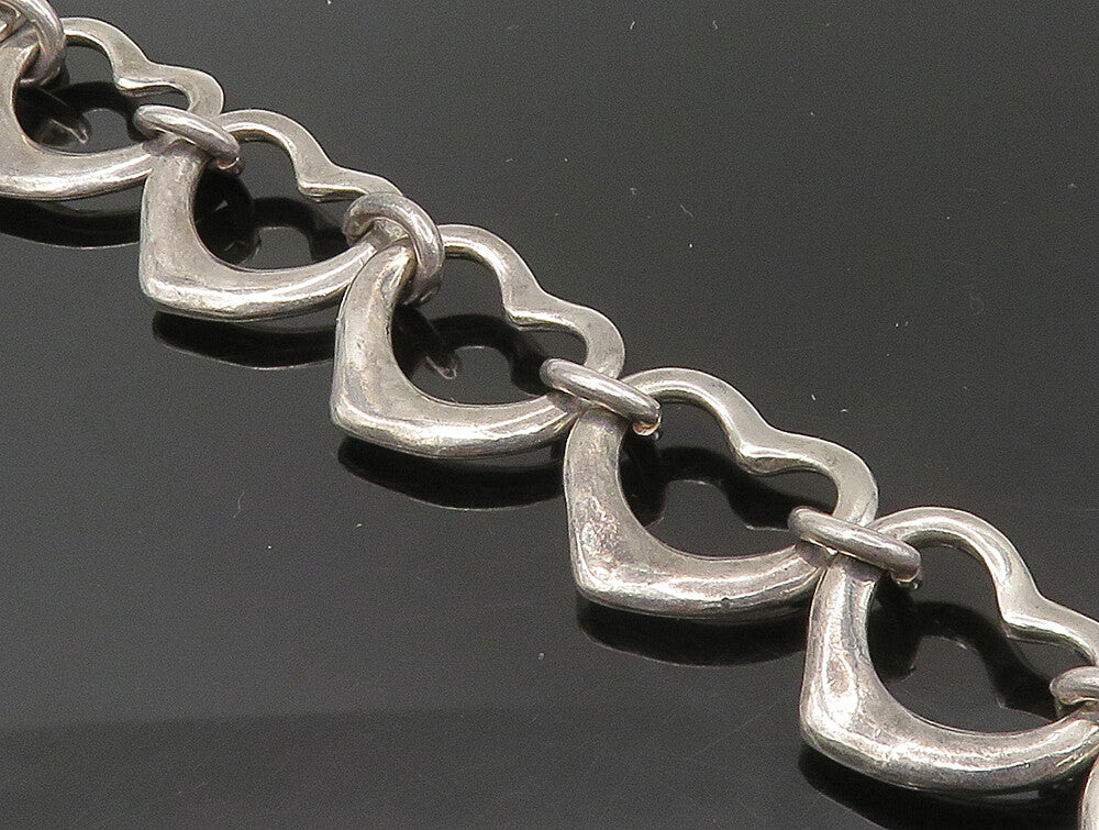 925 Sterling Silver  Vintage Oxidized Open Love Heart Chain Bracelet  BT1303