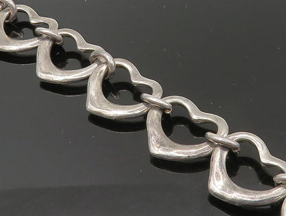 925 Sterling Silver  Vintage Oxidized Open Love Heart Chain Bracelet  BT1303