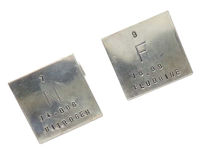 925 Sterling Silver  Vintage Nitrogen & Fluorine Elements Cuff Links  TR2103