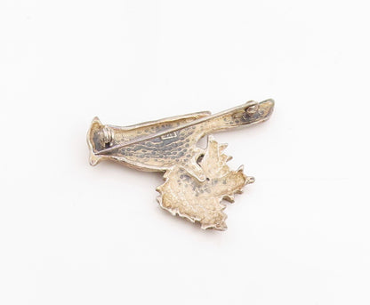 925 Sterling Silver Vintage Brooch Etched Cardinal Bird Holly Leaf Pin  BP11981