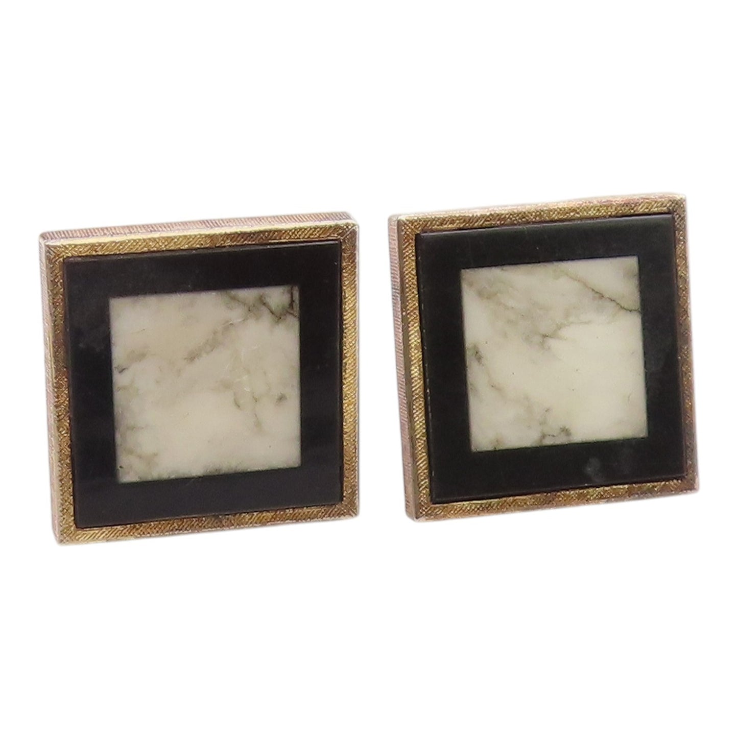 925 Sterling Silver  Vintage Howlite & Black Onyx Square Cufflinks  TR2328