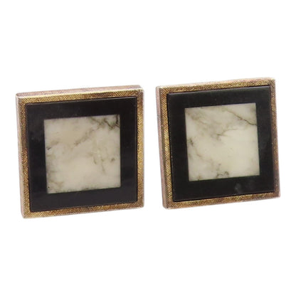 925 Sterling Silver  Vintage Howlite & Black Onyx Square Cufflinks  TR2328