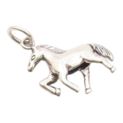 925 Sterling Silver  Vintage Shiny Petite Galloping Horse Pendant  PT18368