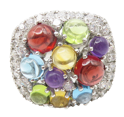SETA 925 Sterling Silver Topaz Amethyst & Peridot Cluster Ring Sz 9  RG10983
