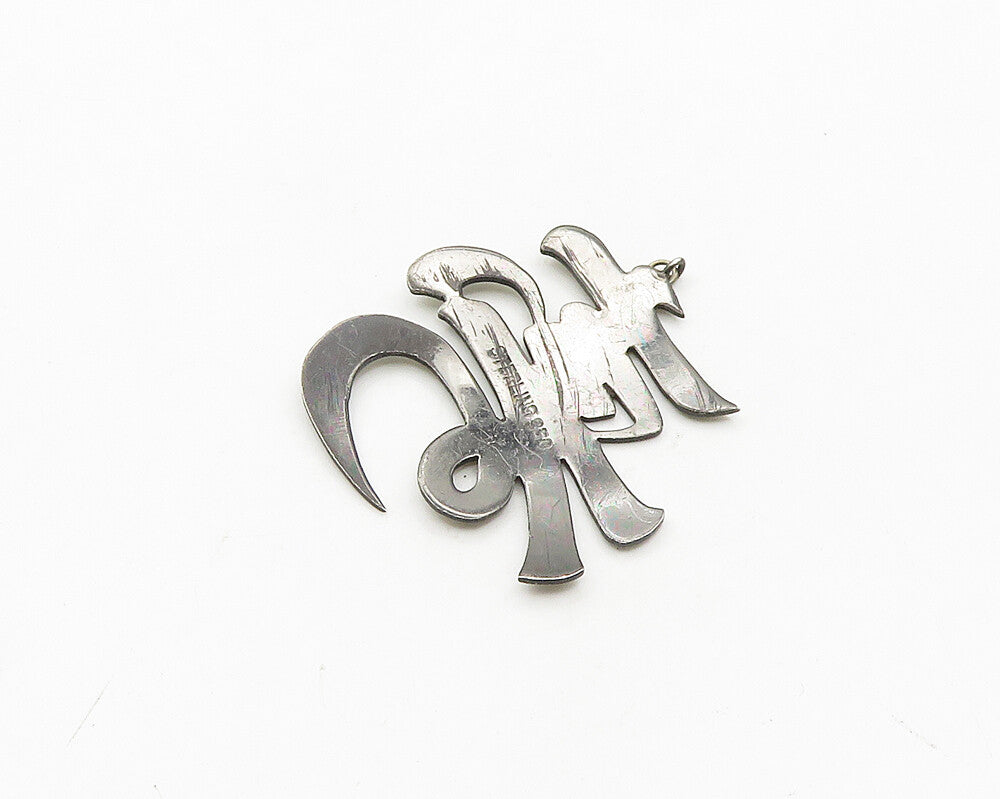 925 Silver  Vintage Diamond Cut Two Tone Chinese Character Pendant  PT15361