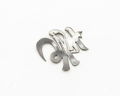 925 Silver  Vintage Diamond Cut Two Tone Chinese Character Pendant  PT15361