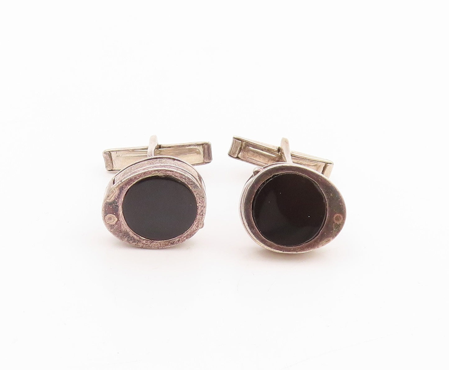 925 Sterling Silver Vintage Cuff Links Black Onyx Minimalist Sleek Pairs  TR3994