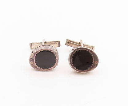 925 Sterling Silver Vintage Cuff Links Black Onyx Minimalist Sleek Pairs  TR3994