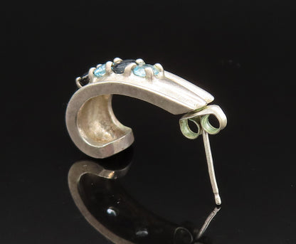925 Sterling Silver  Vintage Curved Spinel & Topaz Pattern Earrings  EG11729