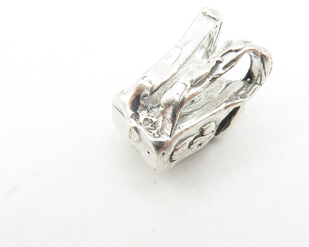 925 Sterling Silver  Vintage Petite Back Pack Motif Shiny Slide Pendant PT9060