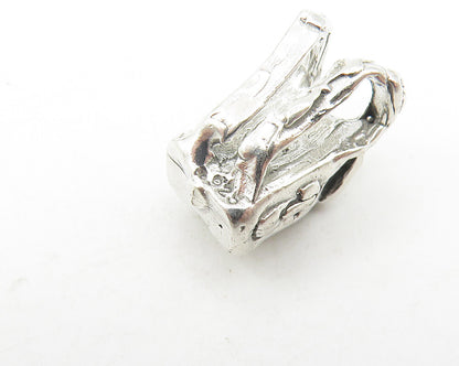 925 Sterling Silver  Vintage Petite Back Pack Motif Shiny Slide Pendant PT9060